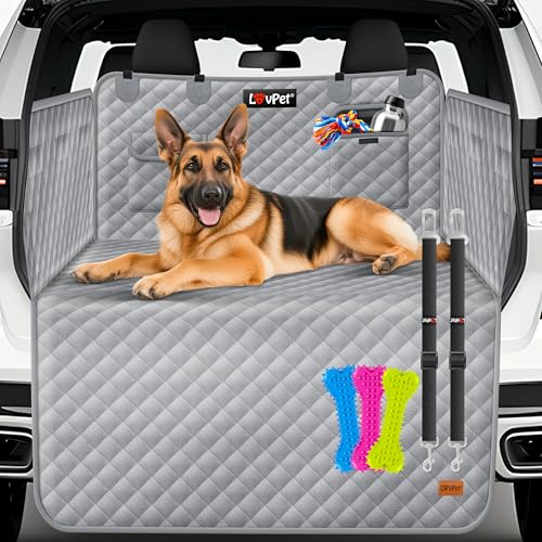 Lovpet Kofferraumschutz mit Seiten- und Ladekantenschutz Hundedecke für Auto-Rückbank mit Sichtfenster & Zubehör Hunde-Autodecke Premium - Wasserdicht Kratzfest & Universal einsetzbar Grau von Lovpet