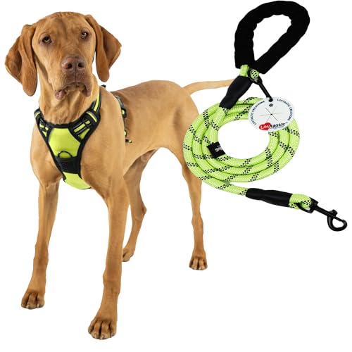Lovtastic Creations Reflektierendes Hundegeschirr, kein Ziehen, mit Hundeleine und Kotbeutelhalter, 3-teiliges Set, reflektierend, kein Würgen, Größe L von Lovtastic Creations