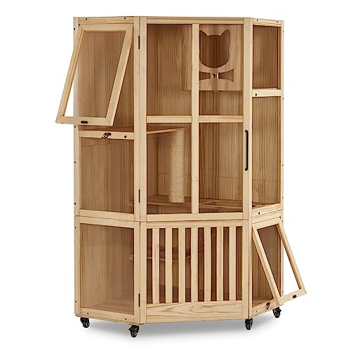 Lovupet CT96 Großes Eck-Katzenhaus aus Holz, für den Innenbereich, mit Kratzbaum, multifunktionaler geschlossener Kätzchenkäfig mit Fluchttüren und Rädern Lovupet CT96 Großes Eck-Katzenhaus aus Holz, für den Innenbereich, mit Kratzbaum, multifunktionaler geschlossener Kätzchenkäfig mit Fluchttüren und Rädern von Lovupet
