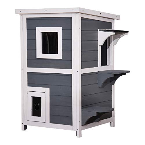 Lovupet Katzenhaus Katzenvilla Katzenhütte 2 Etagen Indoor und Outdoor Wetterfest, UV-beständig, Tannenholz, Grau 0508EY Lovupet Katzenhaus Katzenvilla Katzenhütte 2 Etagen Indoor und Outdoor Wetterfest, UV-beständig, Tannenholz, Grau 0508EY von Lovupet
