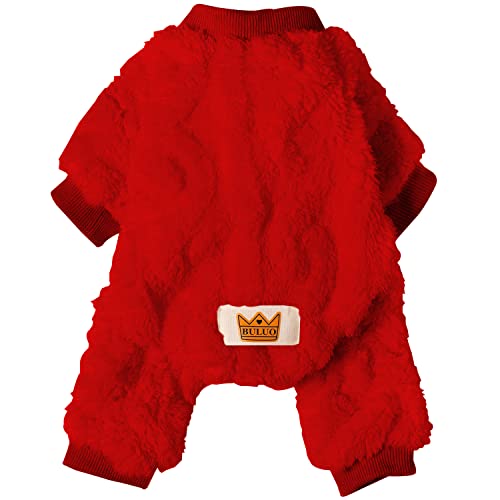 Loyanyy Hunde-Pyjama aus Plüsch für kaltes Wetter, 4 Beine, für Hunde und Katzen, dehnbar, Einteiler mit Knöpfen, warm, weich, für den Winter, Rot, Größe S von Loyanyy