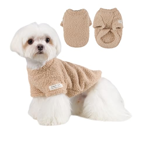 Loyanyy Kleiner Hundepullover für den Winter, solider Plüsch, Hundekleidung, warm, weich, Katzenpullover, dehnbare Fleece-Bekleidung für kleine und mittelgroße Hunde, Khaki, Größe XL von Loyanyy