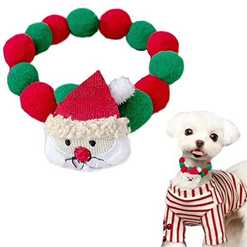 Loyanyy Weihnachten Halsband für Hund Katze Verstellbare Plüschbälle Halskette Welpe Kätzchen Weihnachten Halsbänder mit süßem Elch und Weihnachtsmann Puppe Rot Grün von Loyanyy