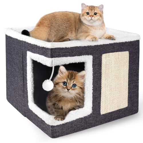 Loyareal Katzenhäuser für Indoor-Katzen – Große Katzenbett-Höhle mit Kratzunterlage und flauschigem Ball, faltbares Katzenhaus Versteck mit wendbarem Kissen für mehrere kleine Haustiere, Dunkelgrau Loyareal Katzenhäuser für Indoor-Katzen – Große Katzenbett-Höhle mit Kratzunterlage und flauschigem Ball, faltbares Katzenhaus Versteck mit wendbarem Kissen für mehrere kleine Haustiere, Dunkelgrau von Loyareal