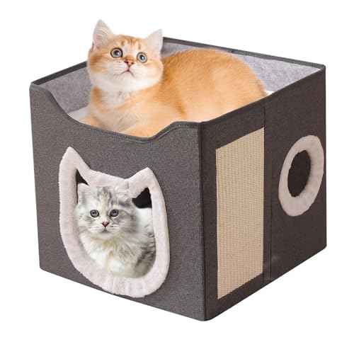 Faltbares Katzenhaus,40x40x36,5cm Katzenbetten Für Indoor Katzen,Große Katzenhöhle Mit Kratzbrett Und Spielball, 2 Schicht Katzen Würfel, Katzenhaus Höhle Für Kleine Und Mittlere Haustiere von Lpoppcx