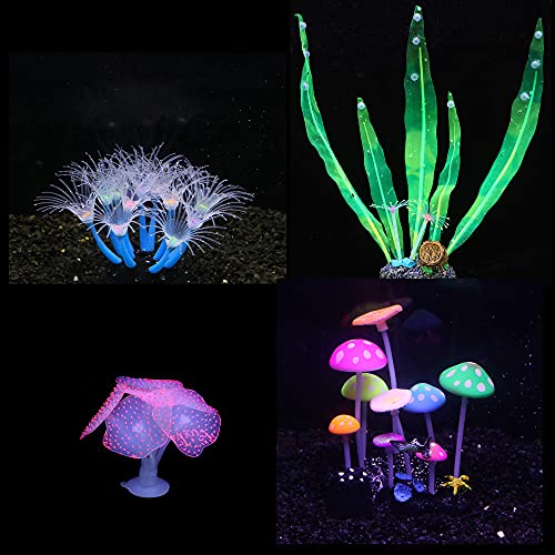 Lpraer Aquarium-Dekoration, Kelp, Pilz, Anemone, Sonnenblumen, Simulation, Glühpflanze, Glüheffekt, Silikon, für Aquarien, 4 Stück von Lpraer