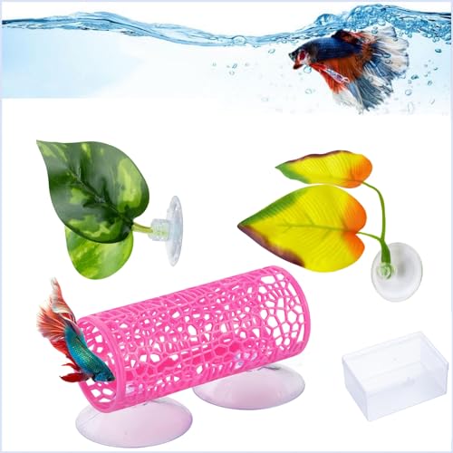 Lpraer Betta Aquarium-Zubehör, Betta-Blatt-Pad, simulierende Höhlen, natürlicher Lebensraum für Laichplätze, Ruhebeet, Aquarium-Dekoration, kleine Garnelenzucht (rosa Tunnel und 2 Betten) von Lpraer