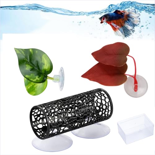 Lpraer Betta Aquarium-Zubehör, Betta-Blatt-Pad, simulierende Höhlen, natürlicher Lebensraum für Laichplätze, Ruhebeet, Aquarium-Dekoration, kleine Garnelenzucht (schwarzer Tunnel und 2 Betten) von Lpraer