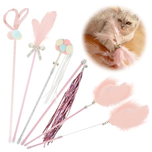 Lrocotanc Katzenspielzeug Feder - Katzenangel 6 Stück - Kitten Spielzeug Set - Cat Toys - Interaktives Spielzeug zur Selbstbeschäftigung (Rosa) von Lrocotanc