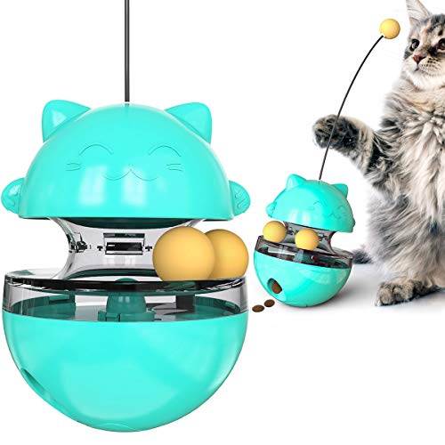 Stehauf Federkatze Spielzeug, Katzenspielzeug mit Federstab,intelligenzspielzeug für katzen, Futterspender für langsames Fressen und Training, geeignet für selbstständiges Spielen von Katzen von Lrocotanc