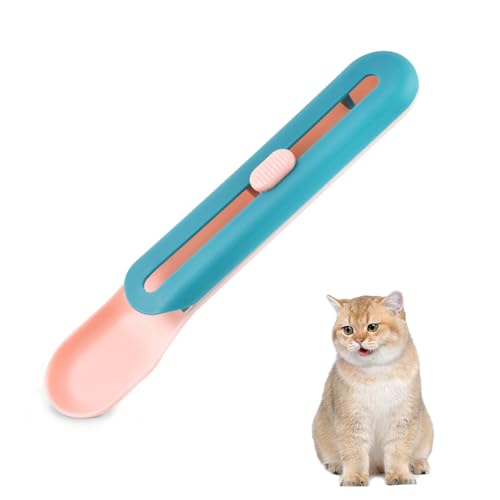 Katzen Streifen Quetschlöffel, Katzen Feeder Spoon, Leckerli Spenderlöffel, Verschiebbarer Katzen Futterspender, Nass Futterlöffel Multifunktionale Katzen Futterlöffel (Rosa, Oval) von Lrxinki