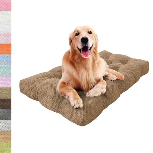Lsjoaw Orthopädisches Hundebett 120x90x6cm Grosse Hunde Hundecouch Plüsch Hundekissen rutschfest Unterseite Mittelgroße Hundekörbchen Dog Bed Kleine Hundesofa Hellbraun von Lsjoaw