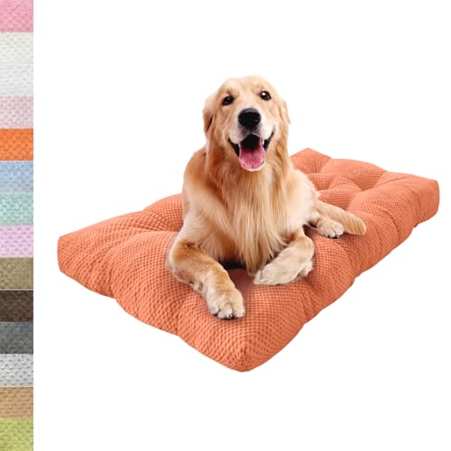 Lsjoaw Orthopädisches Hundebett 125x80x15cm Grosse Hunde Hundecouch Plüsch Hundekissen rutschfest Unterseite Mittelgroße Hundekörbchen Dog Bed Kleine Hundesofa Orange von Lsjoaw