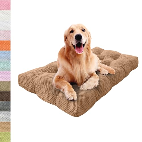 Lsjoaw Orthopädisches Hundebett 140x110x15cm Grosse Hunde Hundecouch Plüsch Hundekissen rutschfest Unterseite Mittelgroße Hundekörbchen Dog Bed Kleine Hundesofa Gelblichbraun von Lsjoaw