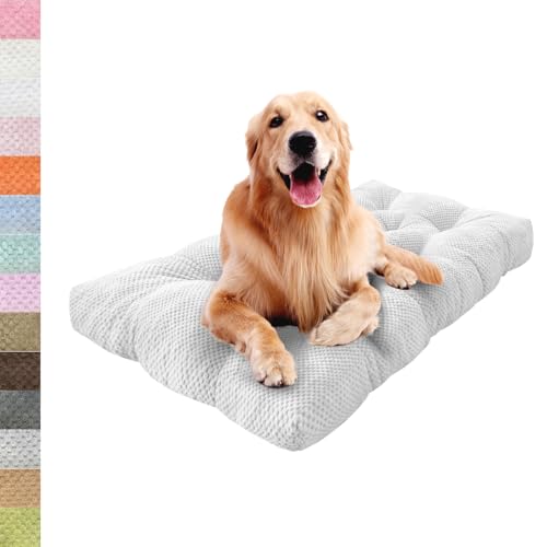 Lsjoaw Orthopädisches Hundebett 50x30x6cm Grosse Hunde Hundecouch Plüsch Hundekissen rutschfest Unterseite Mittelgroße Hundekörbchen Dog Bed Kleine Hundesofa Weiß von Lsjoaw
