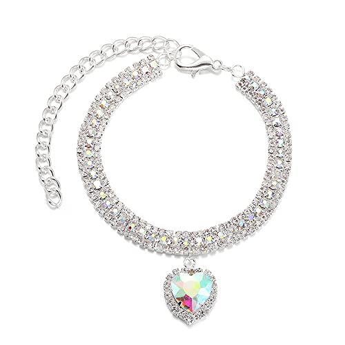 LtuzPet 3 Reihen Strass Haustier Halsband mit Diamanten Halskette Herz Anhänger Verstellbar Haustier Bling Halsband Katze Hund Ornament Haustier Schmuck Zubehör von LtuzPet