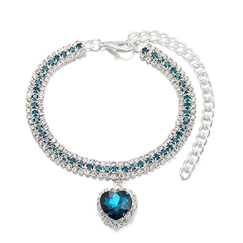 LtuzPet 3 Reihen Strass Haustier Halsband mit Diamanten Halskette Herz Anhänger Verstellbar Haustier Bling Halsband Katze Hund Ornament Haustier Schmuck Zubehör von LtuzPet
