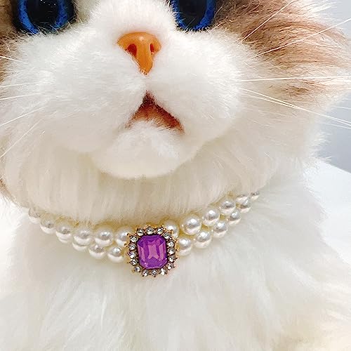 LtuzPet Halskette mit Perlen für Katzen und Hunde, für kleine Hunde, Schmuckpflegezubehör, Strass-Diamant-Dekoration für Welpen, Kätzchen, Hochzeit, Party (M, Lila) von LtuzPet