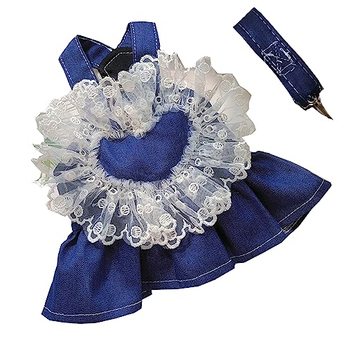 LtuzPet Hund Frühling Sommer Denim Prinzessin Kleid Riemen Traktionsseil Spitze Love Denim Strap Kleid Traktionsseil Set Mädchen Welpen Kätzchen Kleidung (Medium, Navy) von LtuzPet
