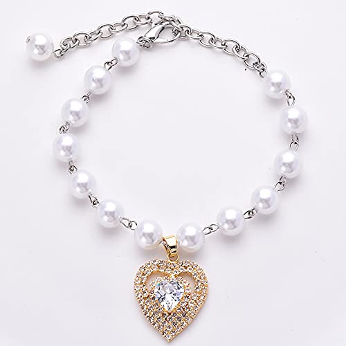 LtuzPet Hunde-Perlenhalsband mit Diamant-Herz-Anhänger, verstellbare Katzen-Halskette, Schmuckhalsband für kleine Hunde und Katzen von LtuzPet