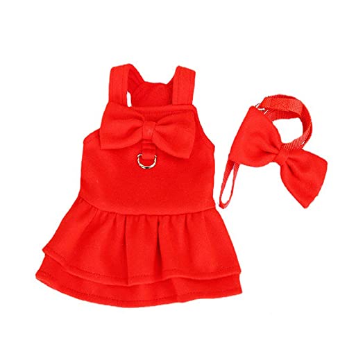 LtuzPet Hundegeschirr Kleid mit Leine Set Welpenkleider mit D-Ring Rot Haustier Prinzessin Kleid für kleine Hunde Katzen Kaninchen von LtuzPet