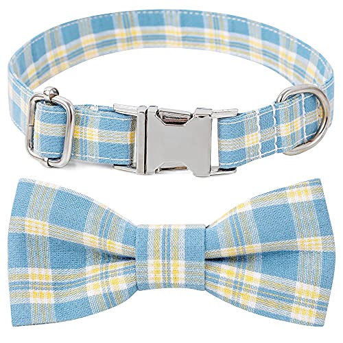 LtuzPet Hundehalsband aus Baumwolle mit abnehmbarer Fliege Katzenhalsband mit Metallschnalle Verstellbares Hundehalsband für Jungen und Mädchen Haustiere von LtuzPet
