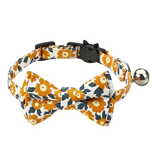LtuzPet Hundehalsband mit Fliege und abnehmbarem Hundehalsband, Bandana, Blumenmuster, verstellbar, mit Glocke, Hunde-Lätzchen, dreieckiges Bandana von LtuzPet