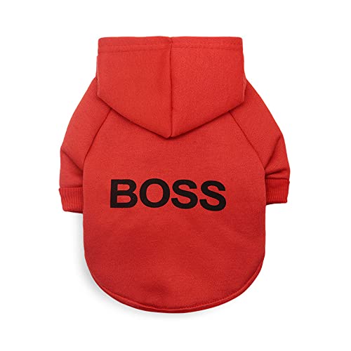 LtuzPet Hunde-Kapuzenpullover mit Aufdruck "Boss", weiches Fleece, warme Hundejacke von LtuzPet