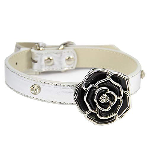 LtuzPet Katzenhalsband mit Rose Haustier Strass Halsband Hundehalsbänder Katzenhalsband Verstellbare Leder Hundehalsbänder von LtuzPet