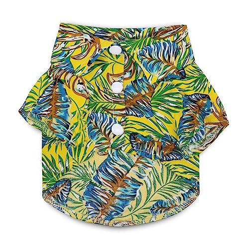 LtuzPet Sommer Hundekleidung Hawaii-Stil Blatt Gedruckt Haustier Strand Shirts Sommer Hundekleidung für Welpen Kleine Große Katze Hund Chihuahua Kostüm Haustiere Kleidung (M, gelb02) von LtuzPet