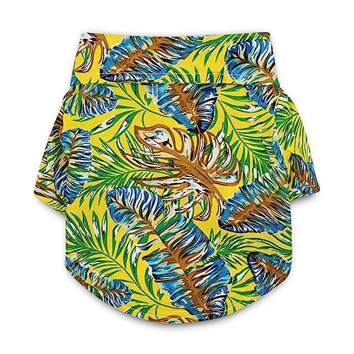 LtuzPet Sommer Hundekleidung Hawaii-Stil Blatt Gedruckt Haustier Strand Shirts Sommer Hundekleidung für Welpen Kleine Große Katze Hund Chihuahua Kostüm Haustiere Kleidung (XL, gelb02) von LtuzPet