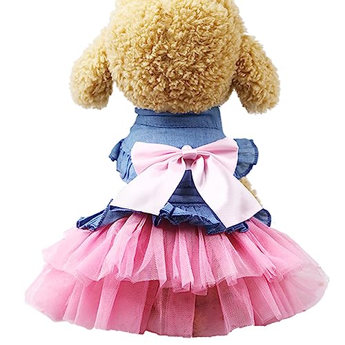 LtuzPet Sommer Prinzessin Hund Denim Kleid Hundekleidung Denim Kurzer Rock Katze Hund Schleife Spitze Weicher Haustier Rock Knopf Stil (X-Large, Rosa) von LtuzPet