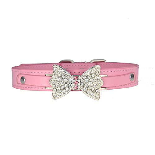 LtuzPet Strass Hundehalsband PU Leder Verstellbar Katzenhalsband mit Pailletten Schleife Leder Hundehalsband für Kleine Katzen Welpen von LtuzPet