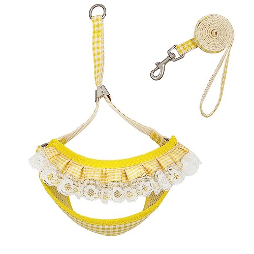 LtuzPet Verstellbare Sommer Niedliche Blume Brust Rücken Spitze Brustgurt Hundegeschirr und Leine Set Katzenhalsband Anzug Hundezubehör Haustierartikel (M, Gelb) von LtuzPet