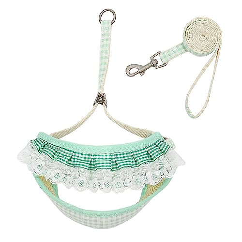 LtuzPet Verstellbare Sommer Niedliche Blume Brust Rücken Spitze Brustgurt Hundegeschirr und Leine Set Katzenhalsband Anzug Hundezubehör Haustierartikel (M, Grün) von LtuzPet
