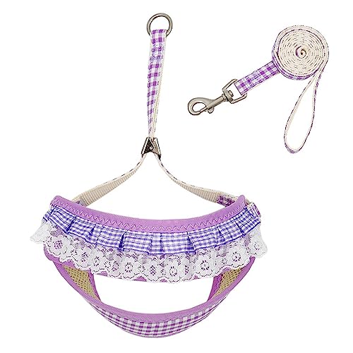 LtuzPet Verstellbare Sommer Niedliche Blume Brust Rücken Spitze Brustgurt Hundegeschirr und Leine Set Katzenhalsband Anzug Hundezubehör Haustierartikel (M, Lila) von LtuzPet