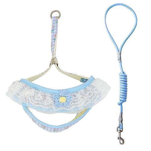 LtuzPet Verstellbare Sommer Niedliche Blume Brust Rücken Spitze Brustgurt Hundegeschirr und Leine Set Katzenhalsband Anzug Hundezubehör Haustierartikel (M, blue01) von LtuzPet