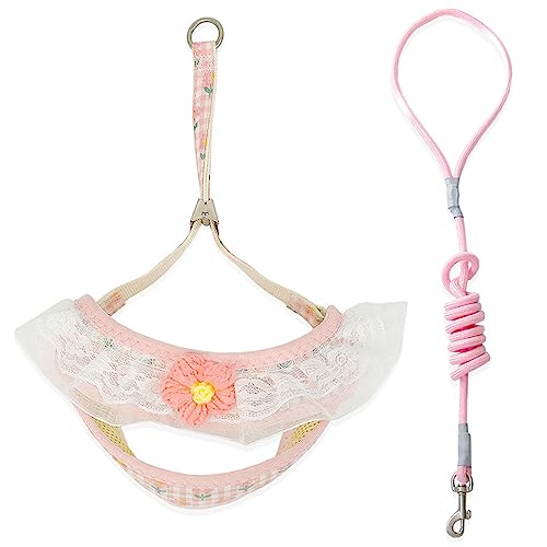 LtuzPet Verstellbare Sommer Niedliche Blume Brust Rücken Spitze Brustgurt Hundegeschirr und Leine Set Katzenhalsband Anzug Hundezubehör Haustierartikel (M, pink01) von LtuzPet