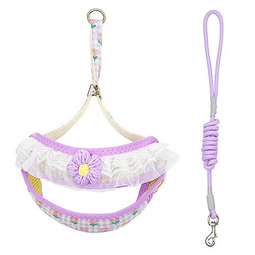 LtuzPet Verstellbare Sommer Niedliche Blume Brust Rücken Spitze Brustgurt Hundegeschirr und Leine Set Katzenhalsband Anzug Hundezubehör Haustierartikel (M, purple01) von LtuzPet