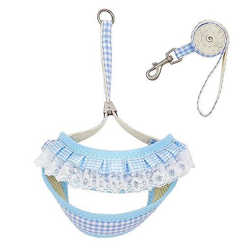 LtuzPet Verstellbare Sommer Niedliche Blume Brust Rücken Spitze Brustgurt Hundegeschirr und Leine Set Katzenhalsband Anzug Hundezubehör Haustierartikel (S, Blau) von LtuzPet