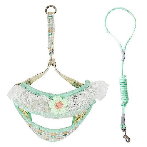 LtuzPet Verstellbare Sommer Niedliche Blume Brust Rücken Spitze Brustgurt Hundegeschirr und Leine Set Katzenhalsband Anzug Hundezubehör Haustierartikel (S, green01) von LtuzPet