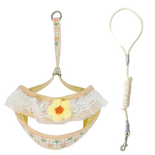 LtuzPet Verstellbare Sommer Niedliche Blume Brust Rücken Spitze Brustgurt Hundegeschirr und Leine Set Katzenhalsband Anzug Hundezubehör Haustierartikel (S, yellow01) von LtuzPet