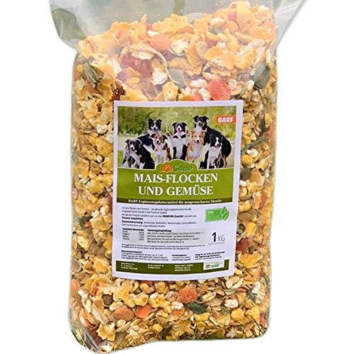 LuCano 1 kg Maisflocken + Gemüseflocken Mix für Hunde | mit zusätzlich Maispellets und aufgeschlossene Nudeln | Flocken Mixer | Ergänzungsfutter | Barfflocken | Hundeflocken Mix Barf von LuCano