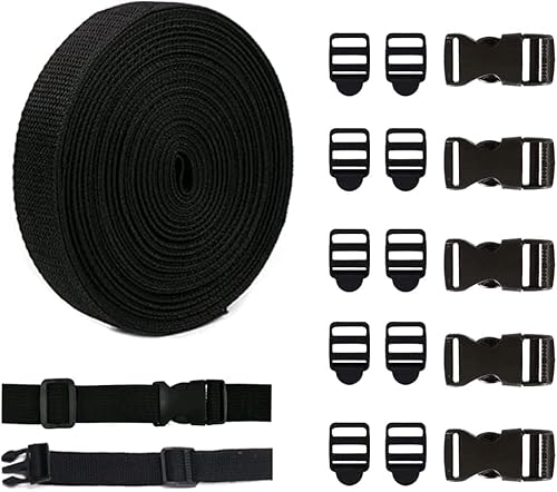 Luabue 15 Stück Schwarz Nylon Gurtband mit Schnallen 5M Gurtband 20mm Steckschnalle Rucksack Schnalle Klippverschluss für Rucksack Gepäckgurten Tasche Hundehalsband Luabue 15 Stück Schwarz Nylon Gurtband mit Schnallen 5M Gurtband 20mm Steckschnalle Rucksack Schnalle Klippverschluss für Rucksack Gepäckgurten Tasche Hundehalsband von Luabue