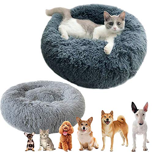 Superwarmes Hundekissen für Katzen und Hunde, luxuriöses und bequemes Donut-Bett, maximale Traglast 15 kg (60 cm Durchmesser/tiefgrau) von Lucg