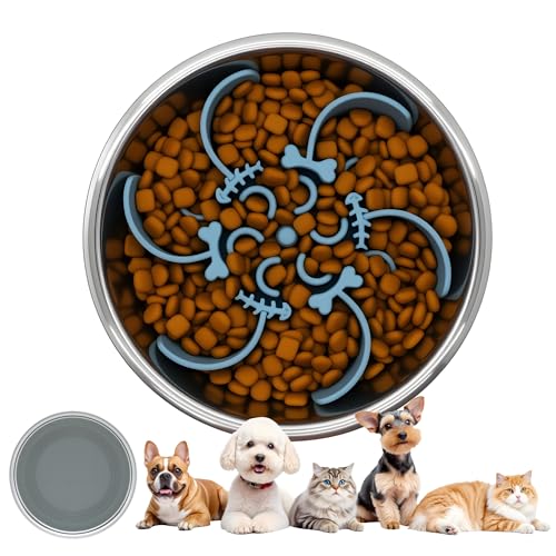 2 in 1 Slow Feeder Hundenapf - Edelstahl & Abnehmbarer Silikoneinsatz - Rutschfester Boden, Leicht zu reinigen, Anti-Choke Hund Futternapf für Kleine, Mittlere und Große Rassen von LuciPaw