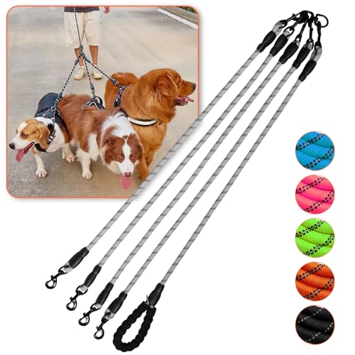 4er-Hundeleine, 4-Wege-Hundeleine, kein Verheddern, Dreifach-Leine für 4 Hunde, 360 Grad drehbar, für 4 Hunde, 4 reflektierende Hundeleinen für große, mittelgroße und kleine Hunde, vier Leinen, Grau 4er-Hundeleine, 4-Wege-Hundeleine, kein Verheddern, Dreifach-Leine für 4 Hunde, 360 Grad drehbar, für 4 Hunde, 4 reflektierende Hundeleinen für große, mittelgroße und kleine Hunde, vier Leinen, Grau von Luck Dawn