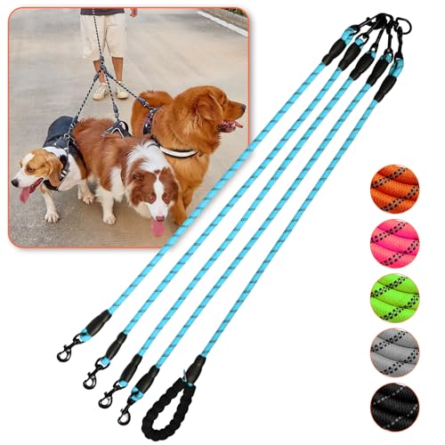 Blaues 4er-Hundeleine-Set – 360°-Drehgelenk, kein Verheddern, reflektierend, für große, mittelgroße und kleine Hunde von Luck Dawn