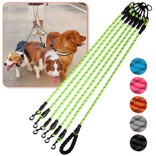 Doppelte Hundeleine, bequeme Hundeleine mit reflektierenden, verhedderungsfreien Dreifach-Leine für Hunde (Grün, 6 Leinen) von Luck Dawn
