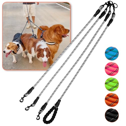 Drei Hundeleine, kein Verheddern, dreifach für 3 Hunde, um 360 Grad drehbar, kein Verheddern, für 3 Hunde, reflektierend, für große, mittelgroße und kleine Hunde von Luck Dawn